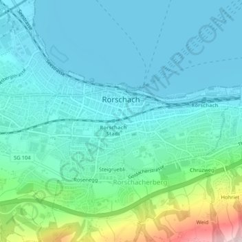 Topografisk kort Rorschach, højde, terræn