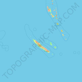 Topografisk kort Ny Kaledonien, højde, terræn