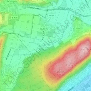 Topografisk kort Rüfenach, højde, terræn