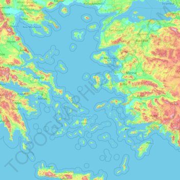 Topografisk kort Αιγαίον Πέλαγος / Ege Denizi, højde, terræn