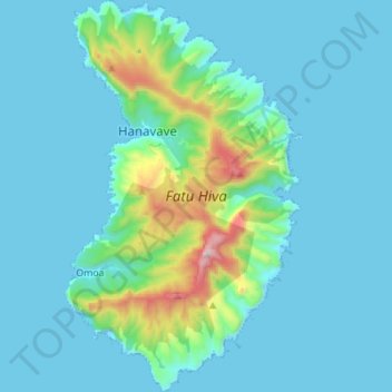 Topografisk kort Fatu Hiva, højde, terræn