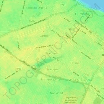 Topografisk kort Gregores, højde, terræn