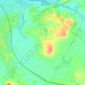 Topografisk kort Radford Semele, højde, terræn