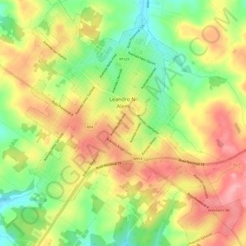 Topografisk kort Leandro N. Alem, højde, terræn