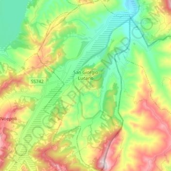 Topografisk kort San Giorgio Lucano, højde, terræn
