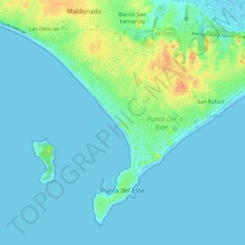Topografisk kort Punta Del Este, højde, terræn
