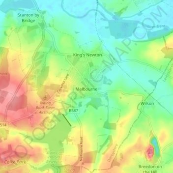 Topografisk kort Melbourne CP, højde, terræn
