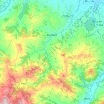 Topografisk kort Piozzano, højde, terræn