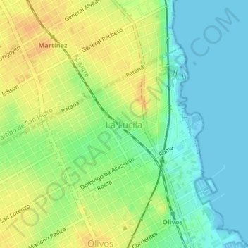 Topografisk kort La Lucila, højde, terræn