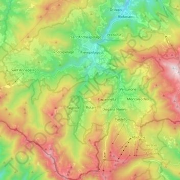 Topografisk kort Pievepelago, højde, terræn