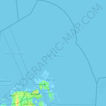 Topografisk kort محافظة المحرق, højde, relief