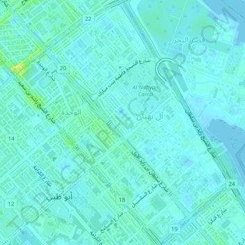 Topografisk kort Al Nahyan, højde, terræn