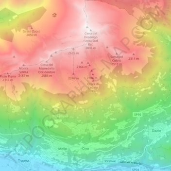 Topografisk kort Civo, højde, terræn