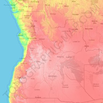 Topografisk kort Angola, højde, terræn