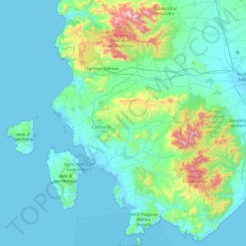 Topografisk kort Sulcis Iglesiente, højde, terræn