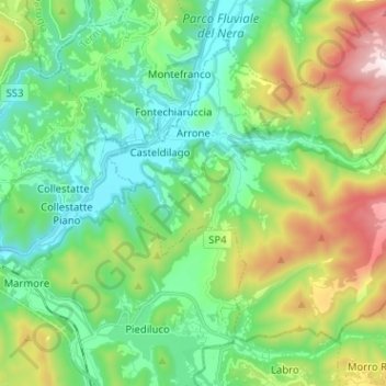 Topografisk kort Arrone, højde, terræn
