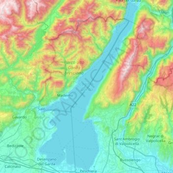 Topografisk kort Gardasøen, højde, terræn