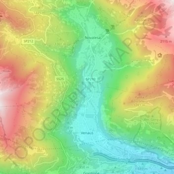 Topografisk kort Venaus, højde, terræn