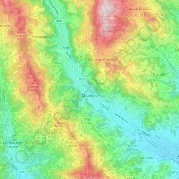 Topografisk kort Chiampo, højde, terræn