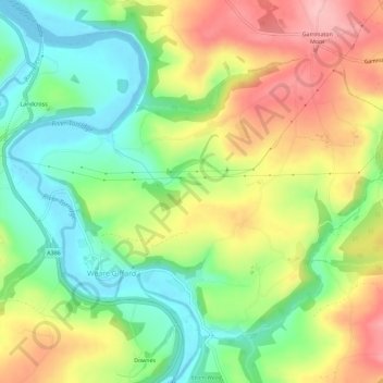 Topografisk kort Weare Giffard, højde, terræn