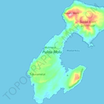 Topografisk kort Pulau Molu, højde, terræn