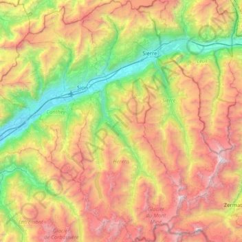 Topografisk kort Hérens, højde, terræn