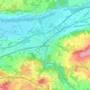 Topografisk kort Frauenfeld, højde, terræn