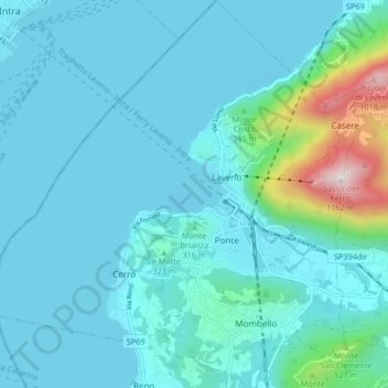 Topografisk kort Laveno-Mombello, højde, terræn