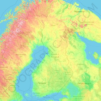 Topografisk kort Finland, højde, terræn