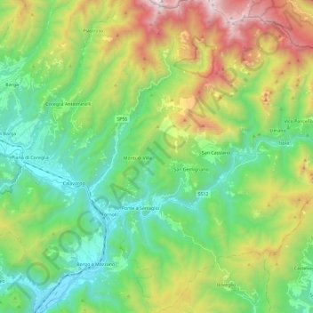 Topografisk kort Bagni di Lucca, højde, terræn