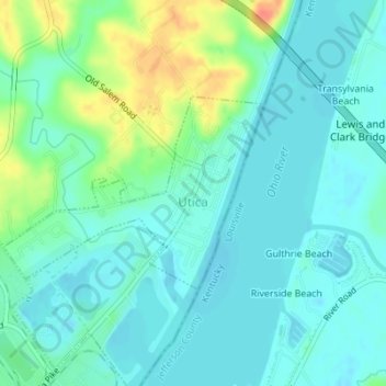 Topografisk kort Utica, højde, terræn