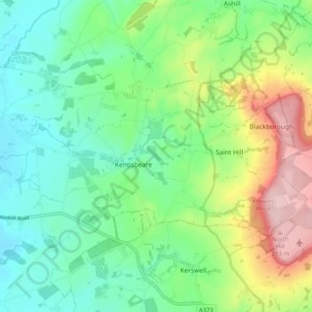 Topografisk kort Kentisbeare, højde, terræn