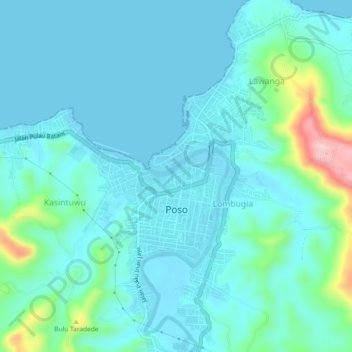 Topografisk kort Poso, højde, terræn