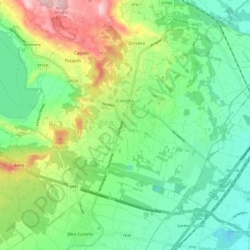 Topografisk kort Cavaglià, højde, terræn