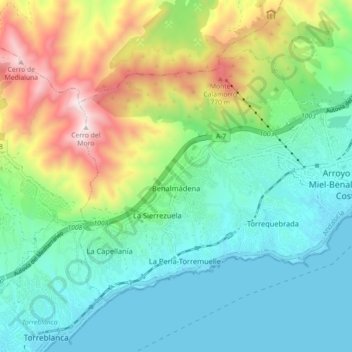 Topografisk kort Benalmádena, højde, terræn