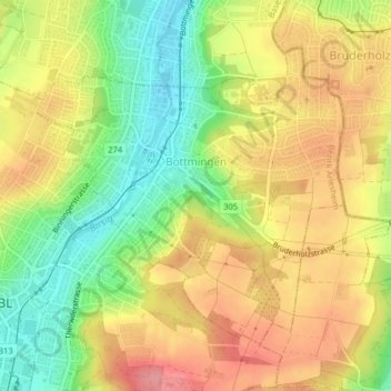 Topografisk kort Bottmingen, højde, terræn