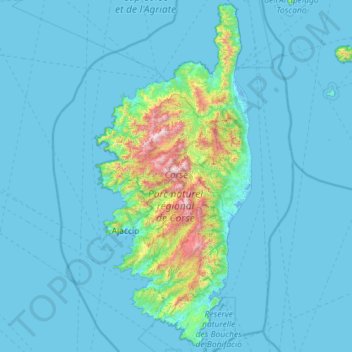 Topografisk kort Corse, højde, terræn