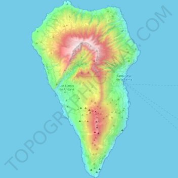 Topografisk kort La Palma, højde, relief