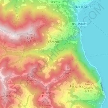 Topografisk kort Fonteno, højde, terræn