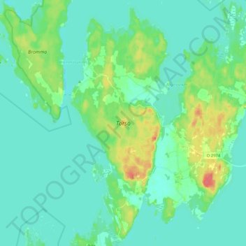 Topografisk kort Torsö, højde, terræn