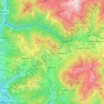 Topografisk kort Serina, højde, terræn