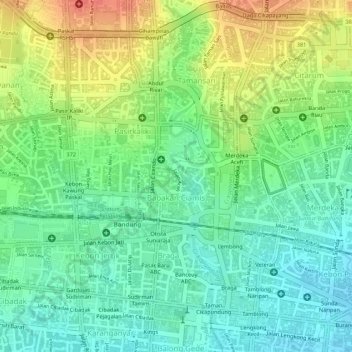 Topografisk kort Babakan Ciamis, højde, terræn