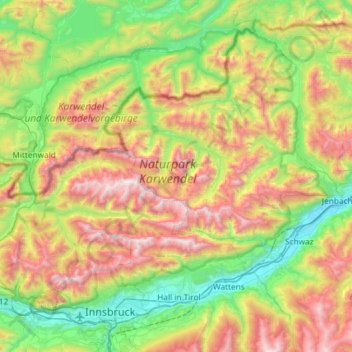 Topografisk kort Karwendel, højde, terræn