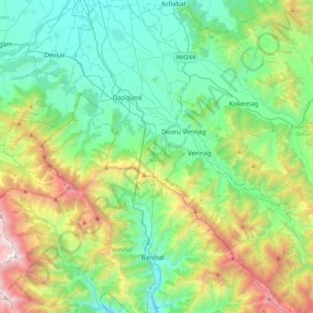 Topografisk kort Dooru tehsil, højde, terræn
