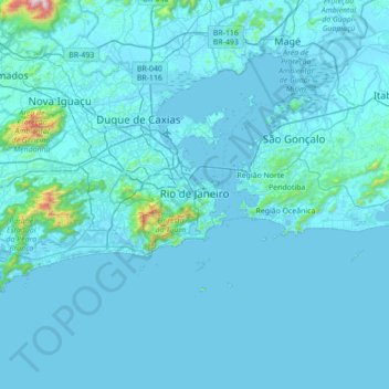 Topografisk kort Rio de Janeiro, højde, terræn