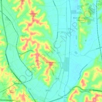 Topografisk kort Foiano della Chiana, højde, terræn