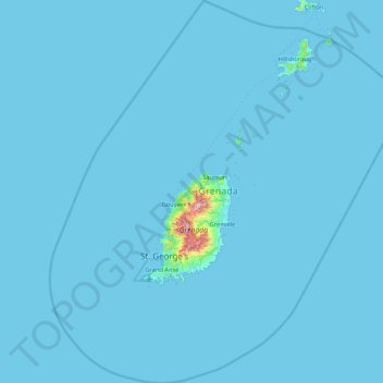 Topografisk kort Grenada, højde, terræn