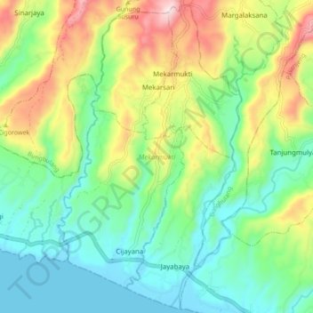 Topografisk kort Mekarmukti, højde, terræn