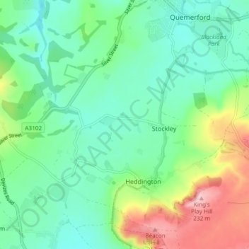 Topografisk kort Heddington, højde, terræn