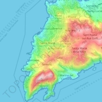 Topografisk kort Massa Lubrense, højde, terræn